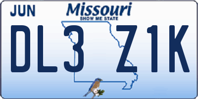 MO license plate DL3Z1K