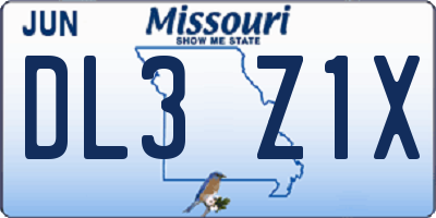 MO license plate DL3Z1X