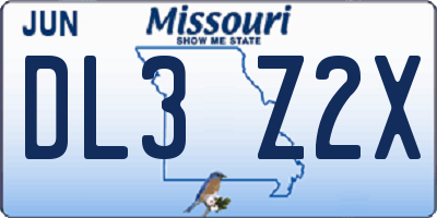 MO license plate DL3Z2X