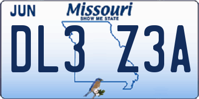 MO license plate DL3Z3A