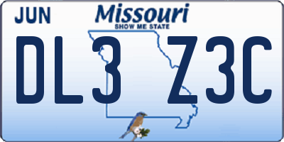 MO license plate DL3Z3C