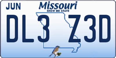 MO license plate DL3Z3D
