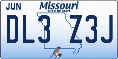 MO license plate DL3Z3J