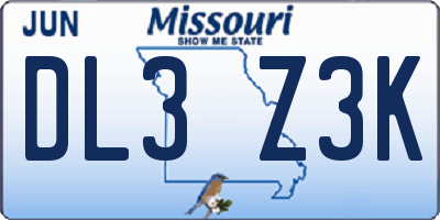 MO license plate DL3Z3K