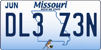 MO license plate DL3Z3N