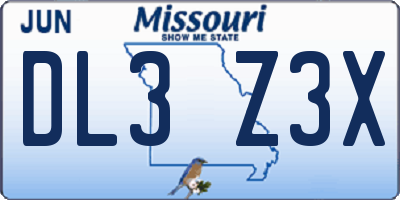 MO license plate DL3Z3X