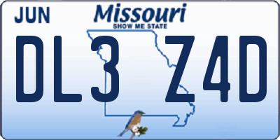 MO license plate DL3Z4D