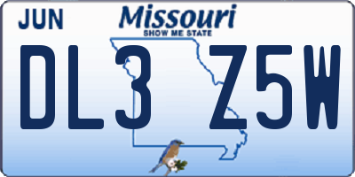 MO license plate DL3Z5W