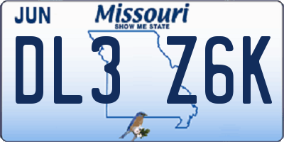 MO license plate DL3Z6K