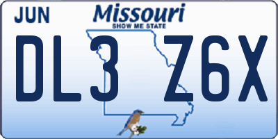 MO license plate DL3Z6X