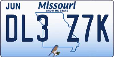 MO license plate DL3Z7K