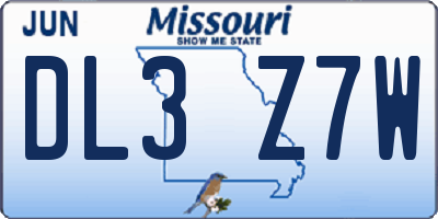 MO license plate DL3Z7W