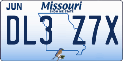MO license plate DL3Z7X