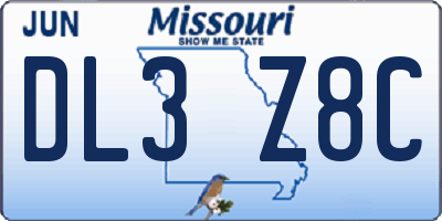 MO license plate DL3Z8C