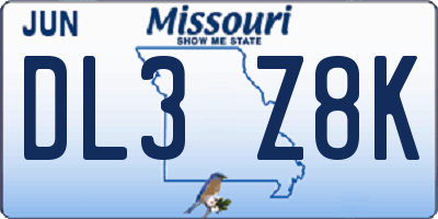 MO license plate DL3Z8K
