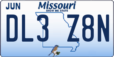 MO license plate DL3Z8N