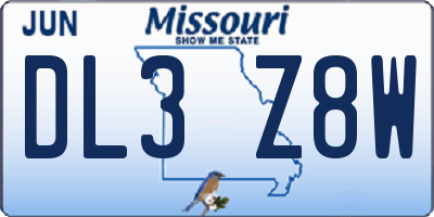 MO license plate DL3Z8W