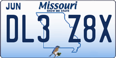 MO license plate DL3Z8X
