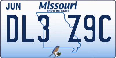 MO license plate DL3Z9C
