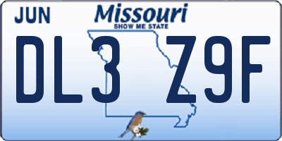 MO license plate DL3Z9F
