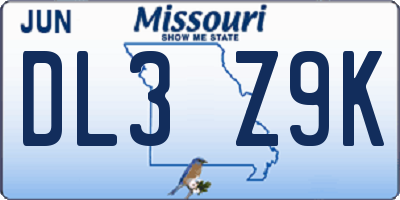 MO license plate DL3Z9K