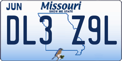 MO license plate DL3Z9L