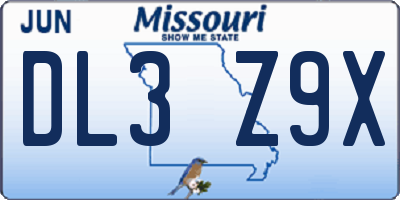 MO license plate DL3Z9X