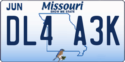 MO license plate DL4A3K