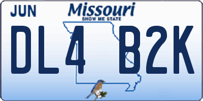 MO license plate DL4B2K