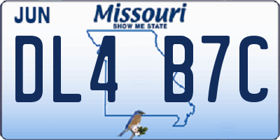 MO license plate DL4B7C