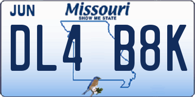 MO license plate DL4B8K
