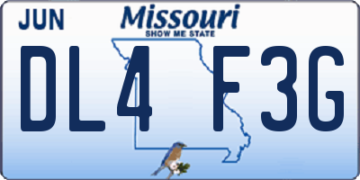 MO license plate DL4F3G