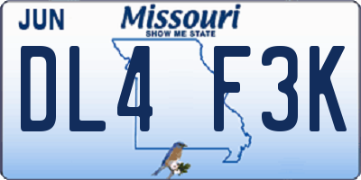 MO license plate DL4F3K