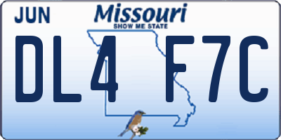 MO license plate DL4F7C