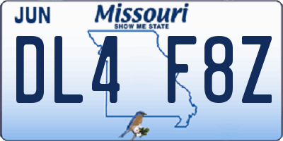 MO license plate DL4F8Z