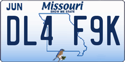 MO license plate DL4F9K