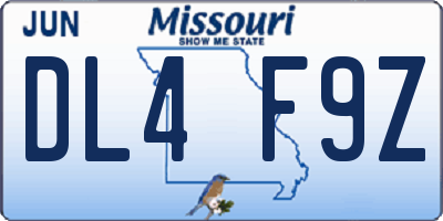 MO license plate DL4F9Z