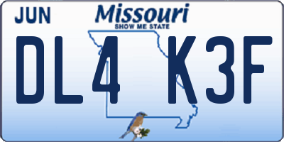 MO license plate DL4K3F