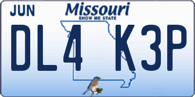 MO license plate DL4K3P