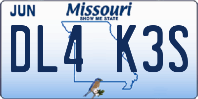 MO license plate DL4K3S