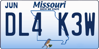 MO license plate DL4K3W