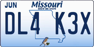 MO license plate DL4K3X