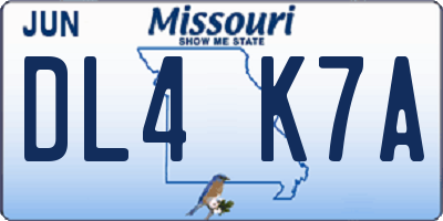 MO license plate DL4K7A
