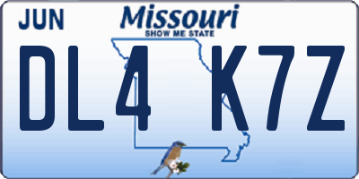 MO license plate DL4K7Z