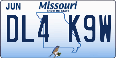 MO license plate DL4K9W