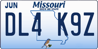 MO license plate DL4K9Z