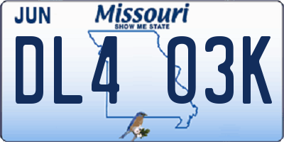 MO license plate DL4O3K