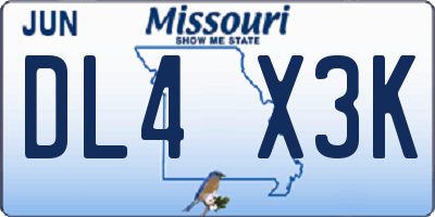 MO license plate DL4X3K