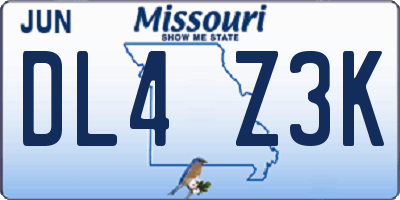 MO license plate DL4Z3K