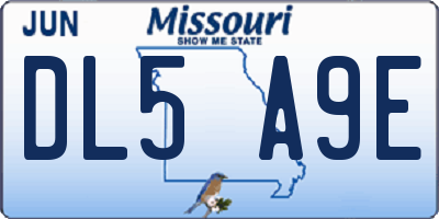 MO license plate DL5A9E